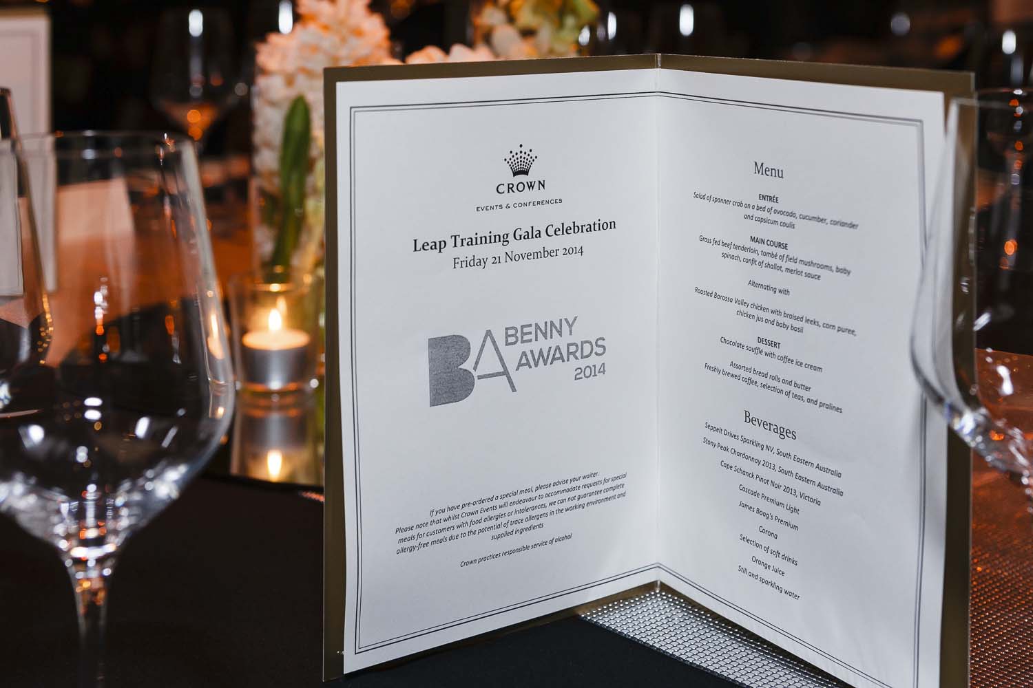Menu on table at a social events