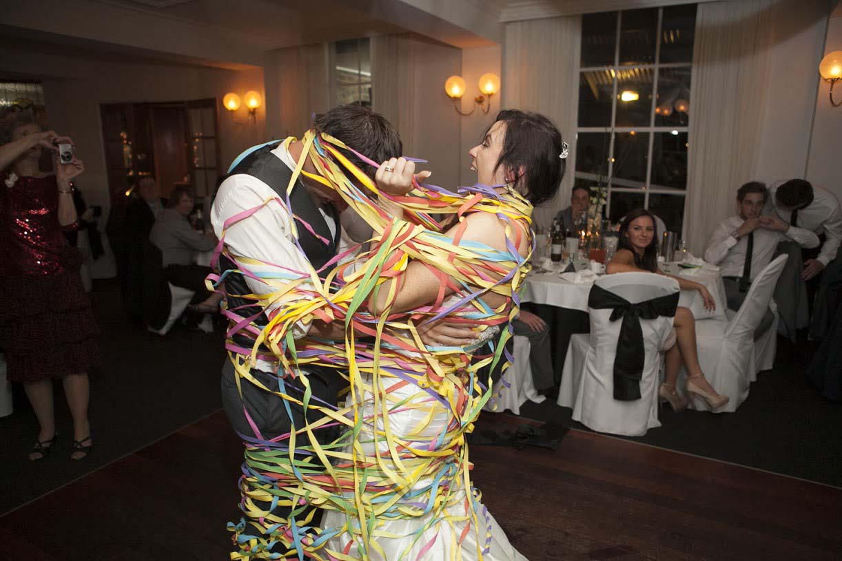 Bride and Groom with streamers